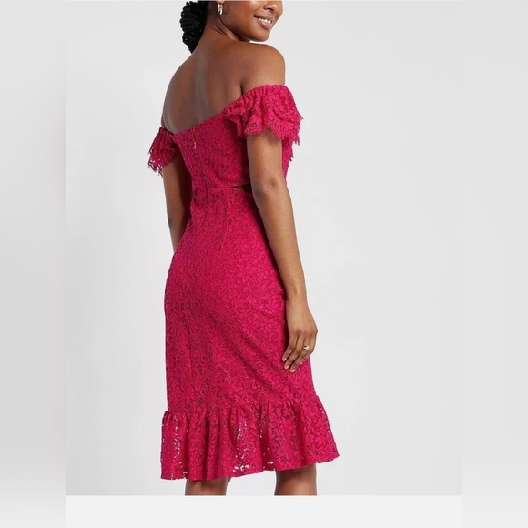 Express Lace Side Cutout Ruffle Dress  Gorgeous Hot Pink Women's Off Shoulders S - Picture 2 of 16
